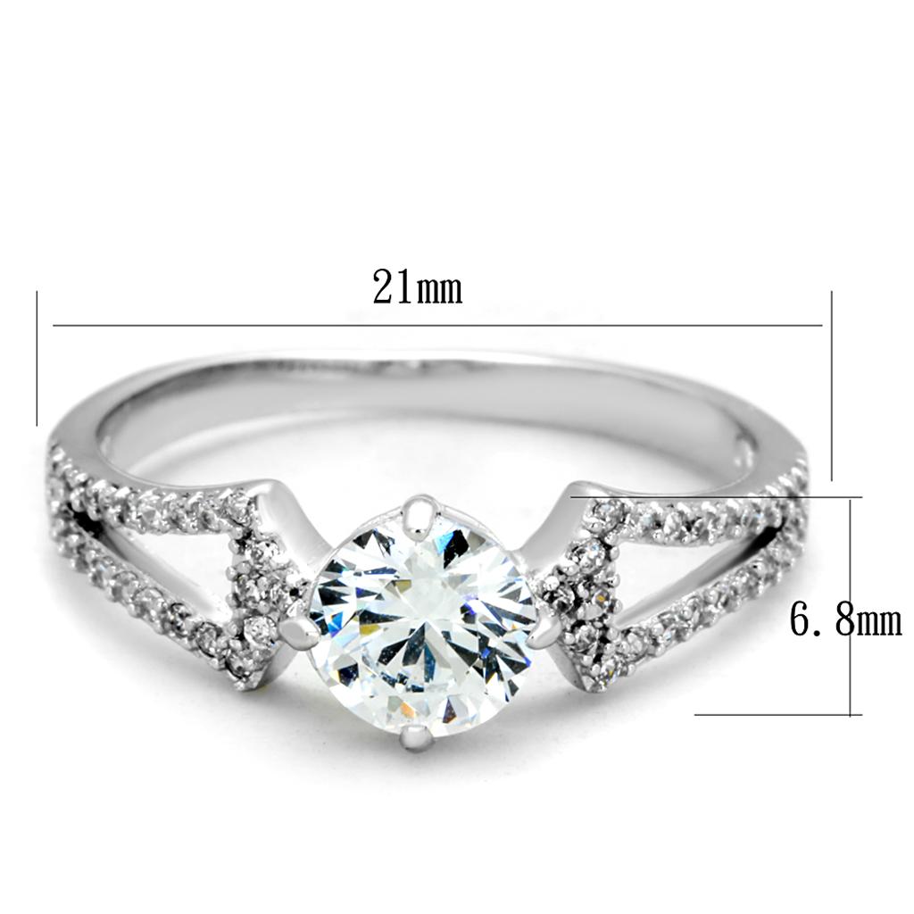 TS430 - Rhodium 925 Sterling Silver Ring with AAA Grade CZ  in Clear