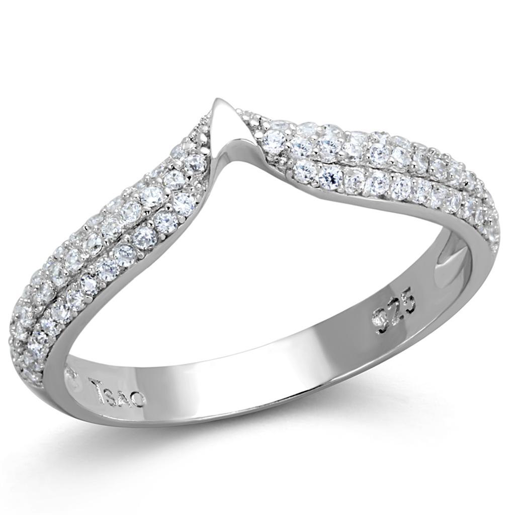 TS433 - Rhodium 925 Sterling Silver Ring with AAA Grade CZ  in Clear