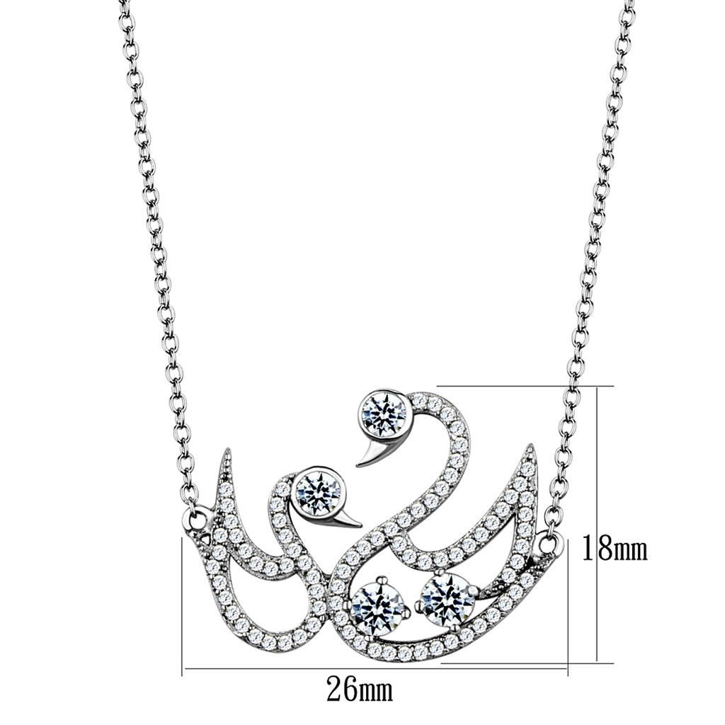 TS447 - Rhodium 925 Sterling Silver Chain Pendant with AAA Grade CZ  in Clear
