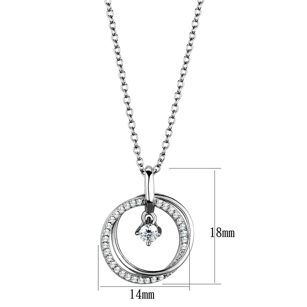 TS451 - Rhodium 925 Sterling Silver Chain Pendant with AAA Grade CZ  in Clear