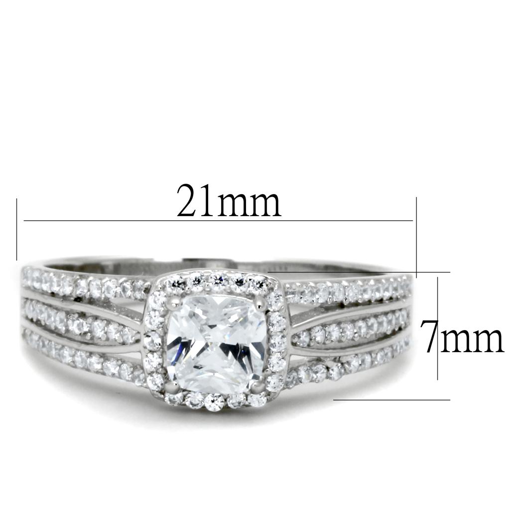 TS454 - Rhodium 925 Sterling Silver Ring with AAA Grade CZ  in Clear