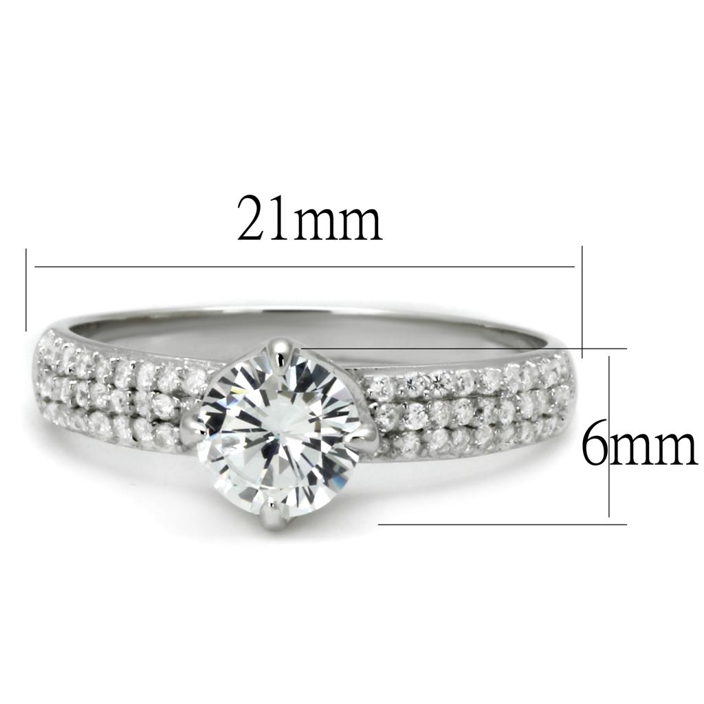 TS458 - Rhodium 925 Sterling Silver Ring with AAA Grade CZ  in Clear