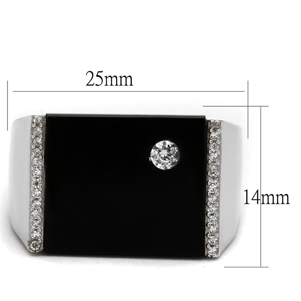 TS459 - Rhodium 925 Sterling Silver Ring with Synthetic Onyx in Jet