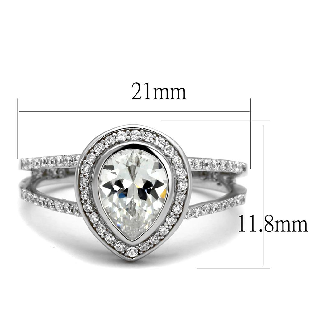 TS465 - Rhodium 925 Sterling Silver Ring with AAA Grade CZ  in Clear