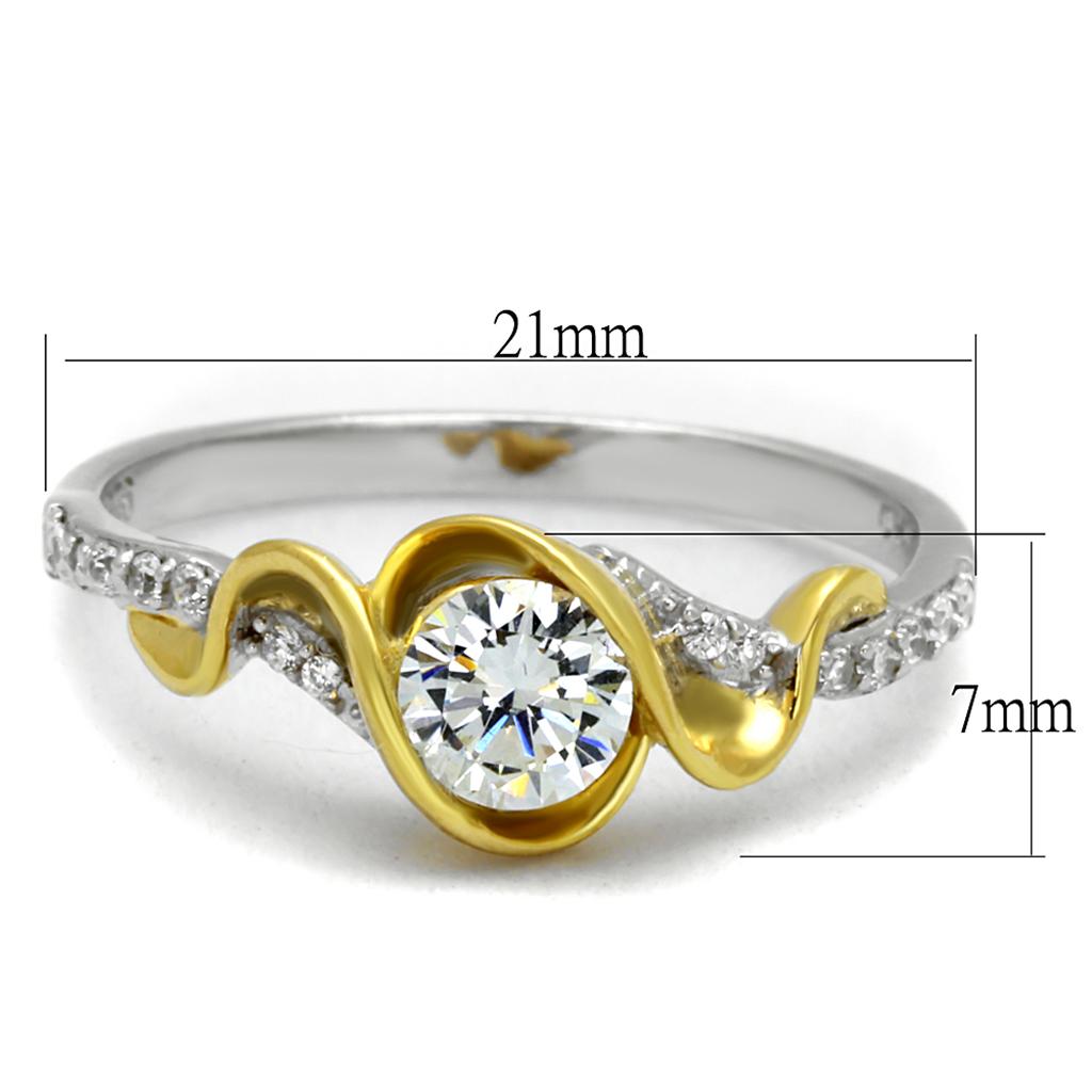 TS475 - Reverse Two-Tone 925 Sterling Silver Ring with AAA Grade CZ  in Clear