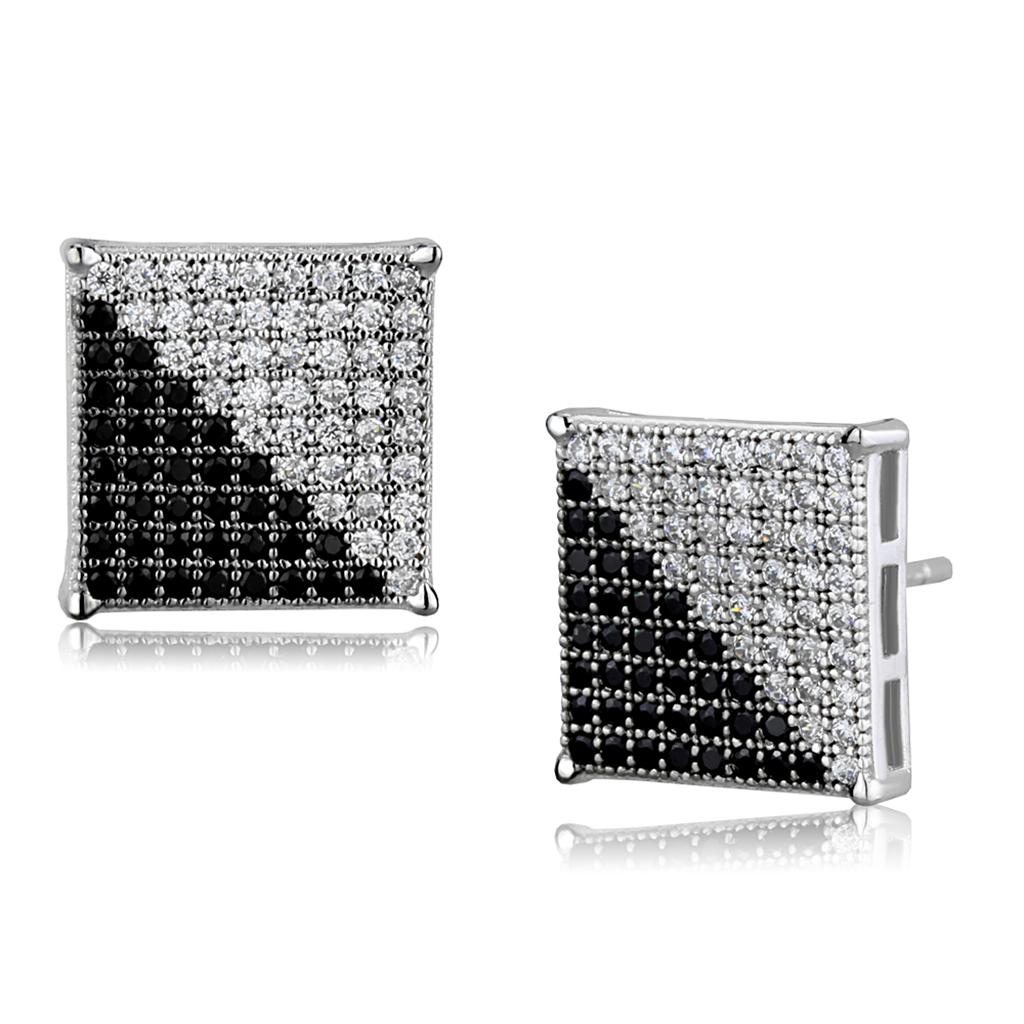 TS482 - Rhodium + Ruthenium 925 Sterling Silver Earrings with AAA Grade CZ  in Black Diamond