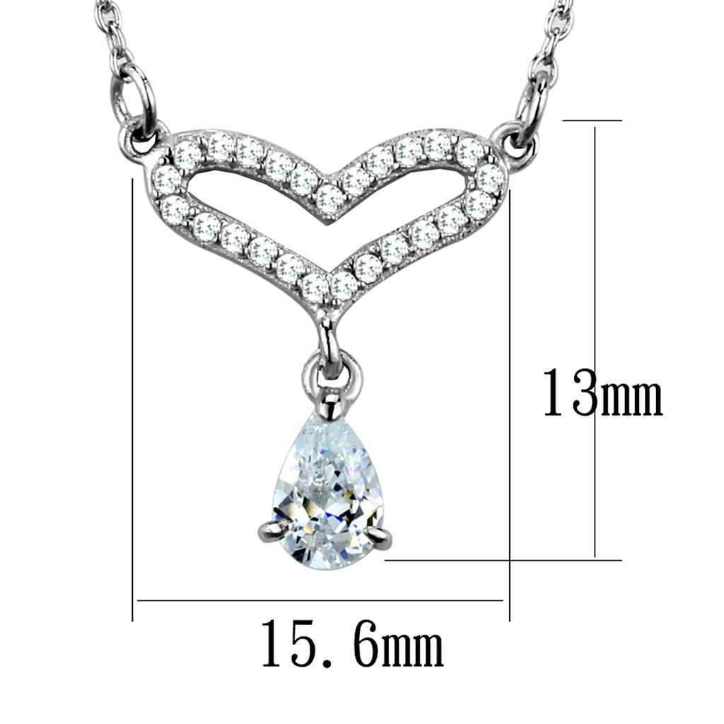 TS484 - Rhodium 925 Sterling Silver Necklace with AAA Grade CZ  in Clear