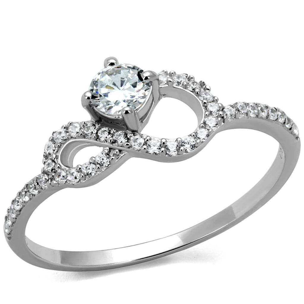 TS485 - Rhodium 925 Sterling Silver Ring with AAA Grade CZ  in Clear