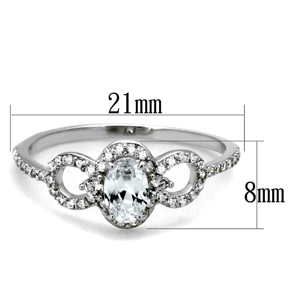 TS486 - Rhodium 925 Sterling Silver Ring with AAA Grade CZ  in Clear