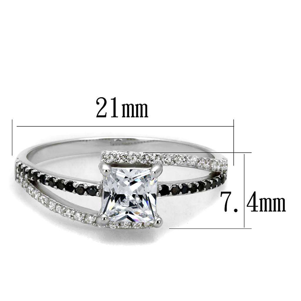 TS488 - Rhodium 925 Sterling Silver Ring with AAA Grade CZ  in Clear