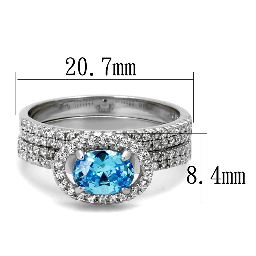 TS490 - Rhodium 925 Sterling Silver Ring with AAA Grade CZ  in Sea Blue