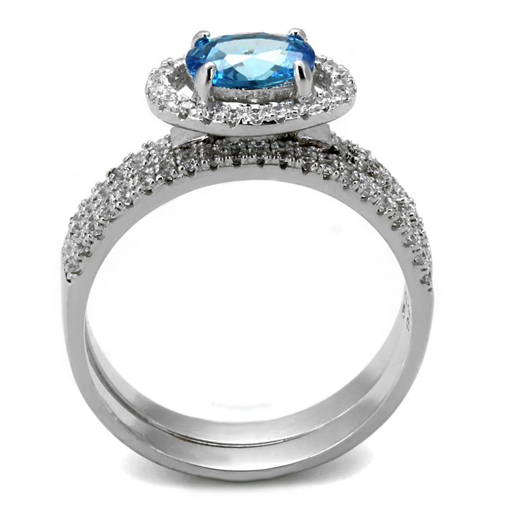 TS490 - Rhodium 925 Sterling Silver Ring with AAA Grade CZ  in Sea Blue