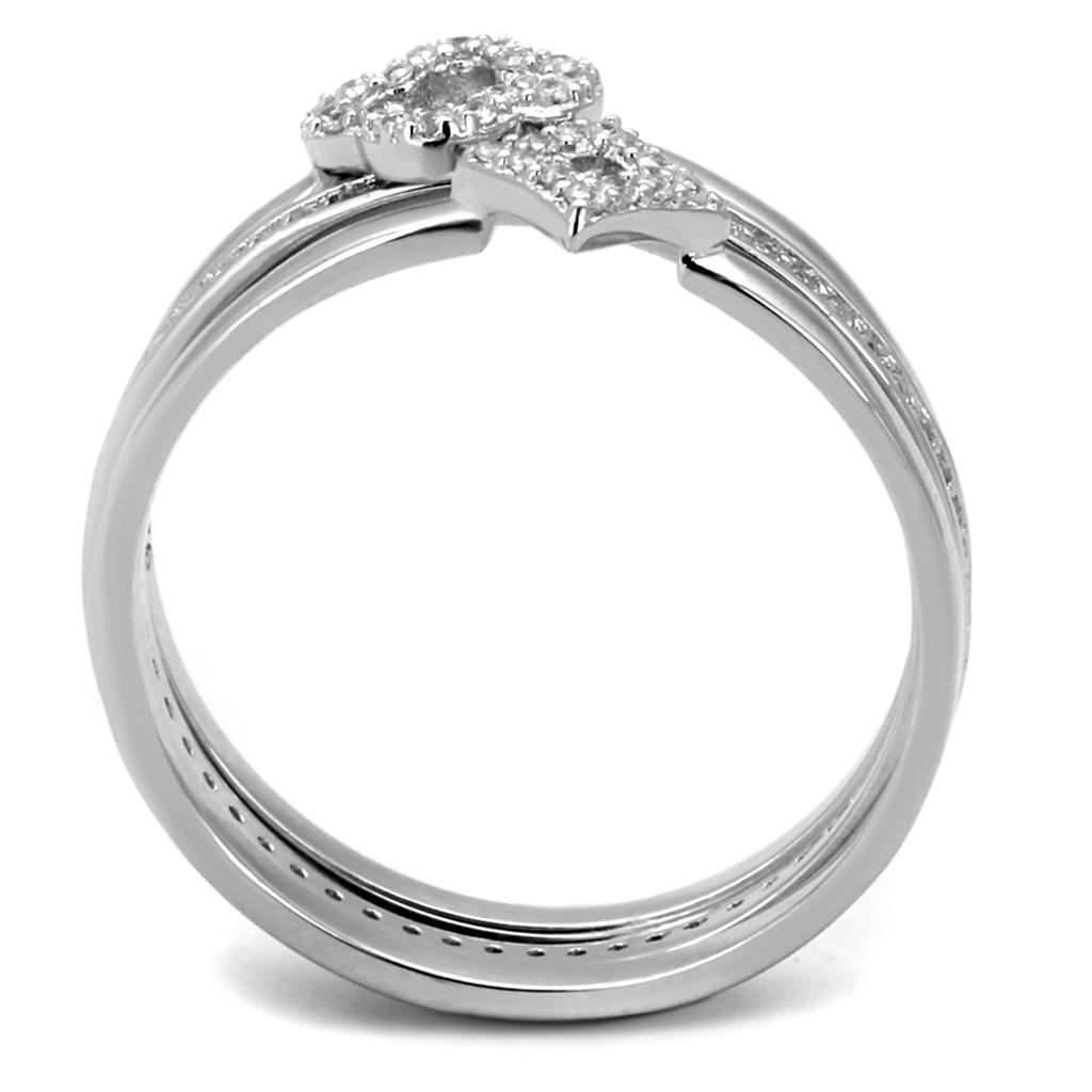 TS491 - Rhodium 925 Sterling Silver Ring with AAA Grade CZ  in Clear