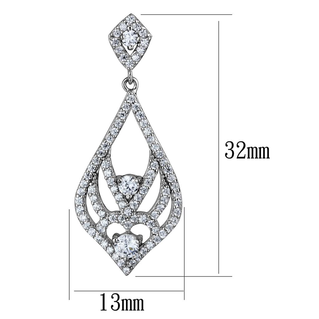 TS497 - Rhodium 925 Sterling Silver Earrings with AAA Grade CZ  in Clear