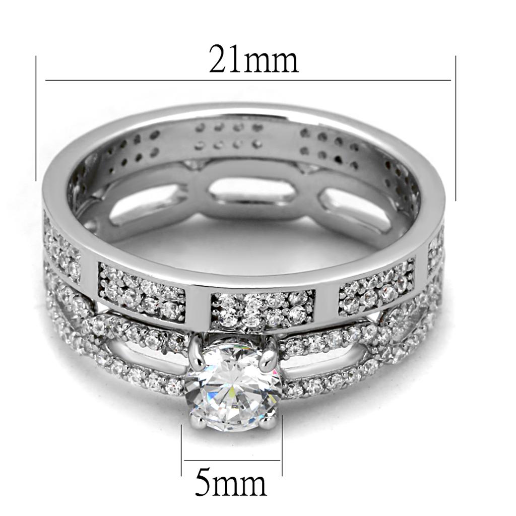 TS499 - Rhodium 925 Sterling Silver Ring with AAA Grade CZ  in Clear