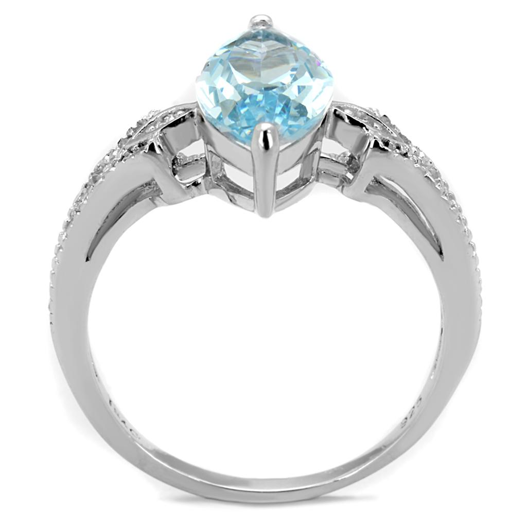 TS502 - Rhodium 925 Sterling Silver Ring with AAA Grade CZ  in Sea Blue