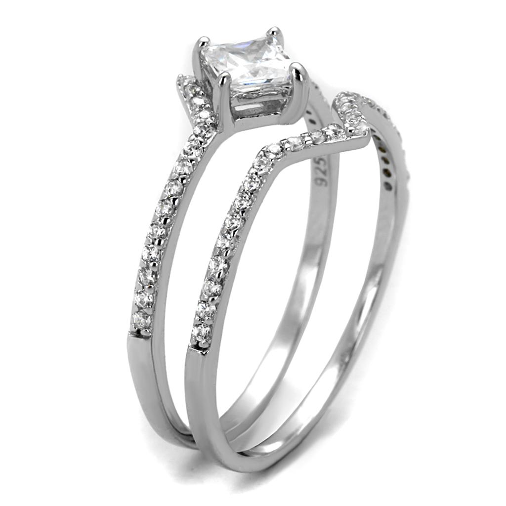 TS504 - Rhodium 925 Sterling Silver Ring with AAA Grade CZ  in Clear