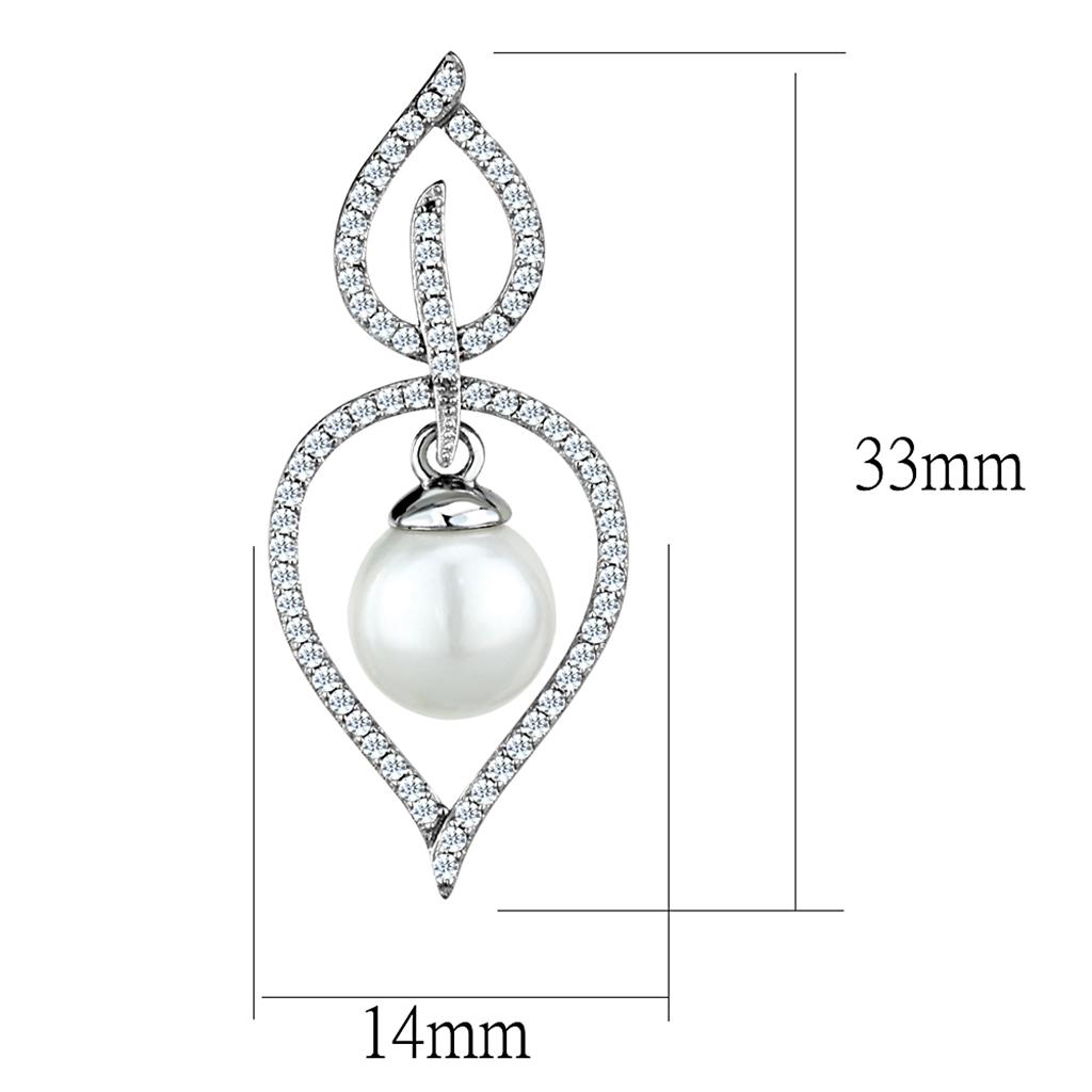 TS510 - Rhodium 925 Sterling Silver Earrings with Semi-Precious Glass Bead in White