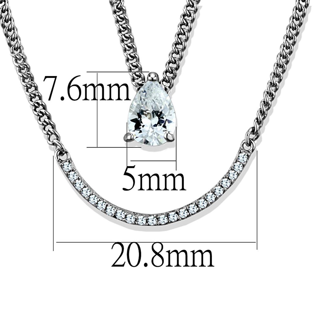 TS514 - Rhodium 925 Sterling Silver Necklace with AAA Grade CZ  in Clear