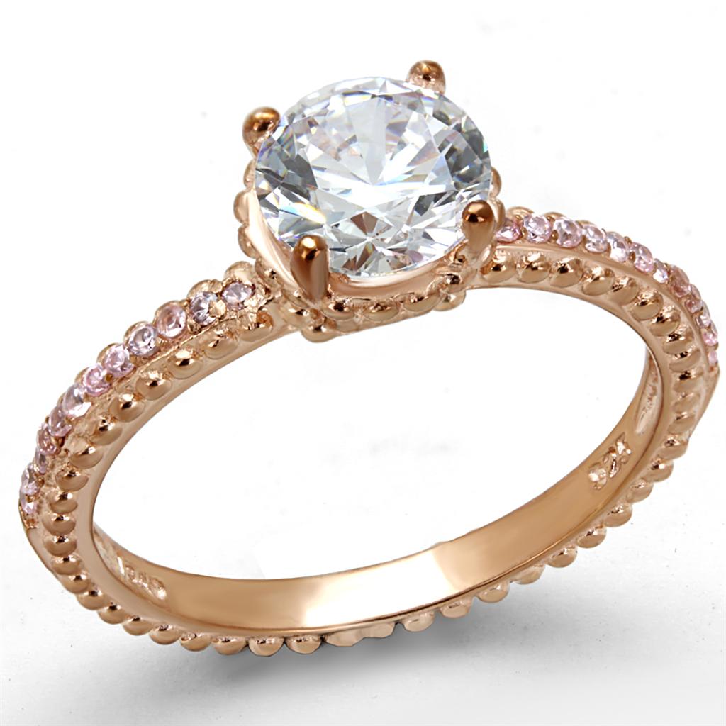 TS518 - Rose Gold 925 Sterling Silver Ring with AAA Grade CZ  in Clear