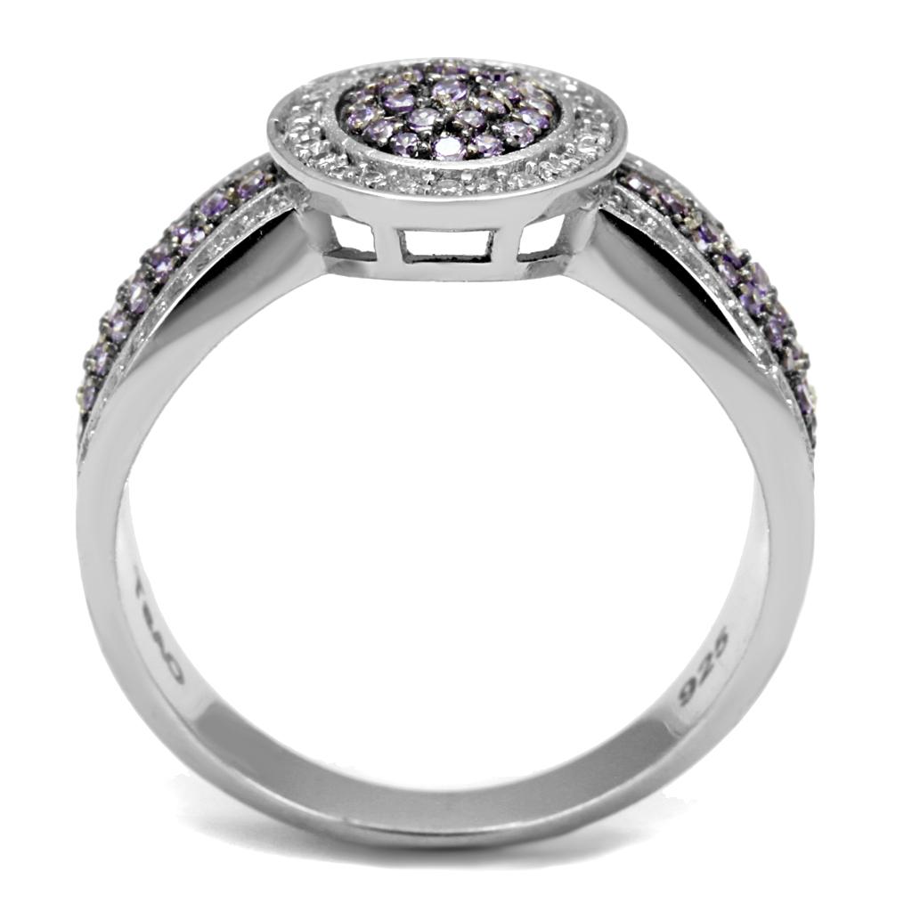 TS523 - Rhodium + Ruthenium 925 Sterling Silver Ring with AAA Grade CZ  in Amethyst