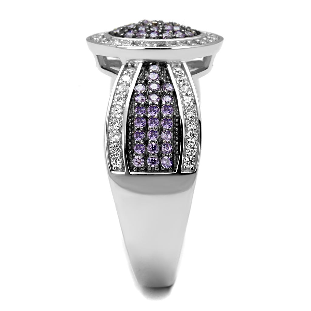 TS523 - Rhodium + Ruthenium 925 Sterling Silver Ring with AAA Grade CZ  in Amethyst