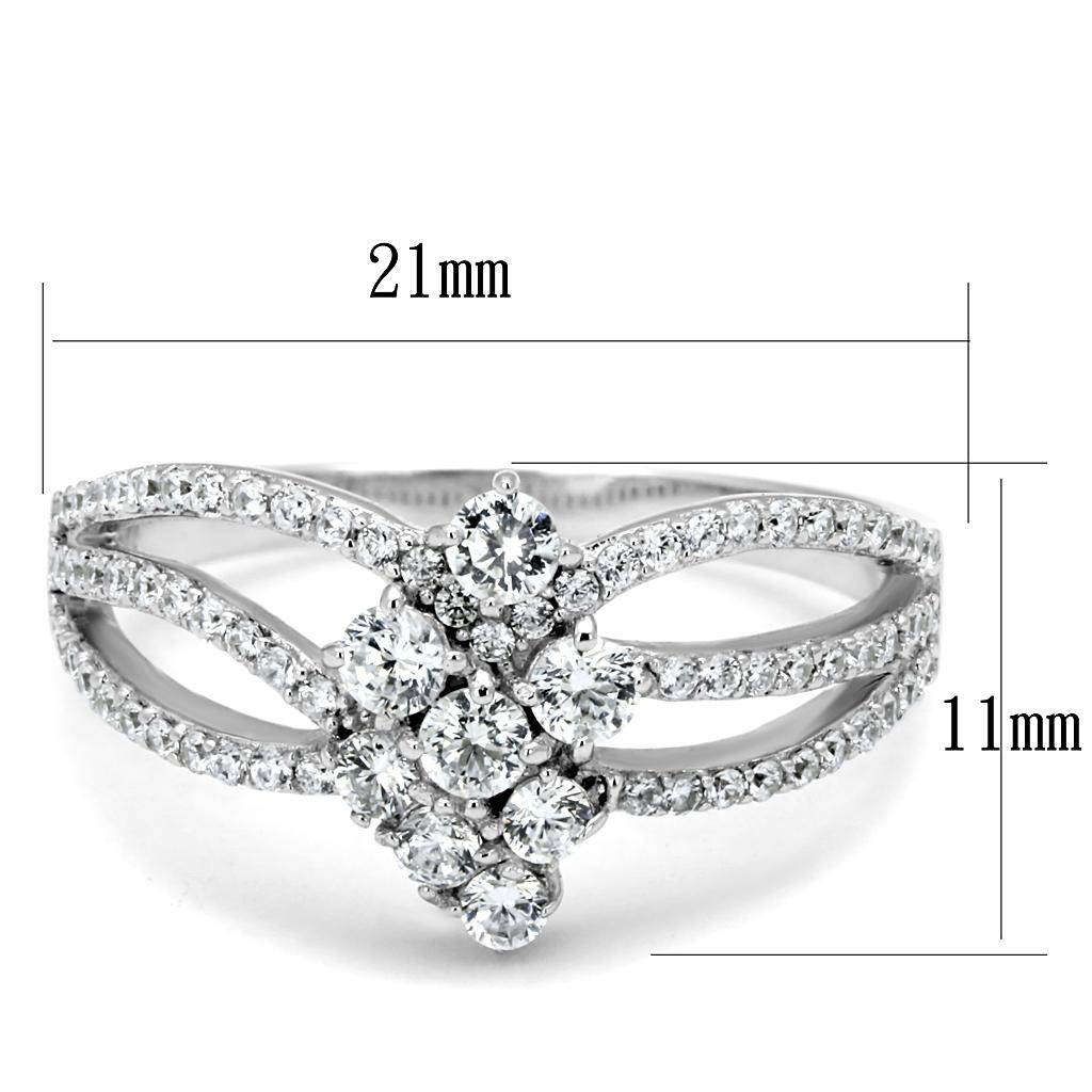 TS528 - Rhodium 925 Sterling Silver Ring with AAA Grade CZ  in Clear