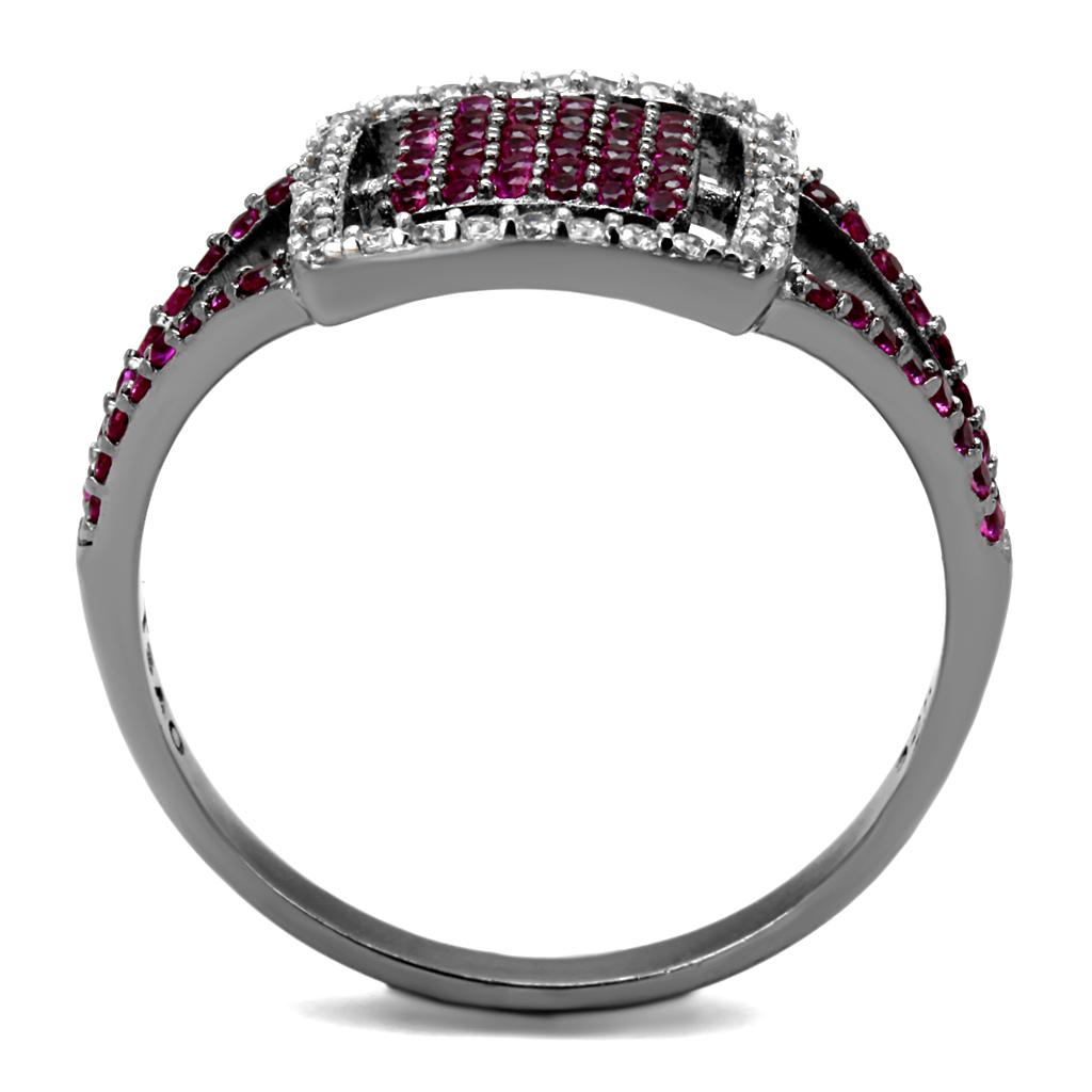 TS533 - Rhodium + Ruthenium 925 Sterling Silver Ring with AAA Grade CZ  in Ruby