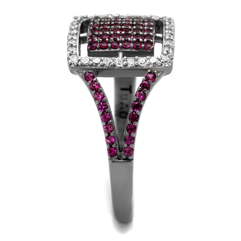 TS533 - Rhodium + Ruthenium 925 Sterling Silver Ring with AAA Grade CZ  in Ruby