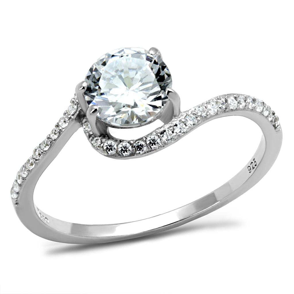 TS536 - Rhodium 925 Sterling Silver Ring with AAA Grade CZ  in Clear