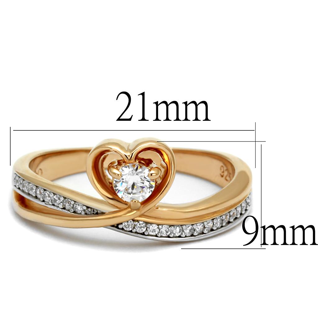 TS544 - Rose Gold + Rhodium 925 Sterling Silver Ring with AAA Grade CZ  in Clear