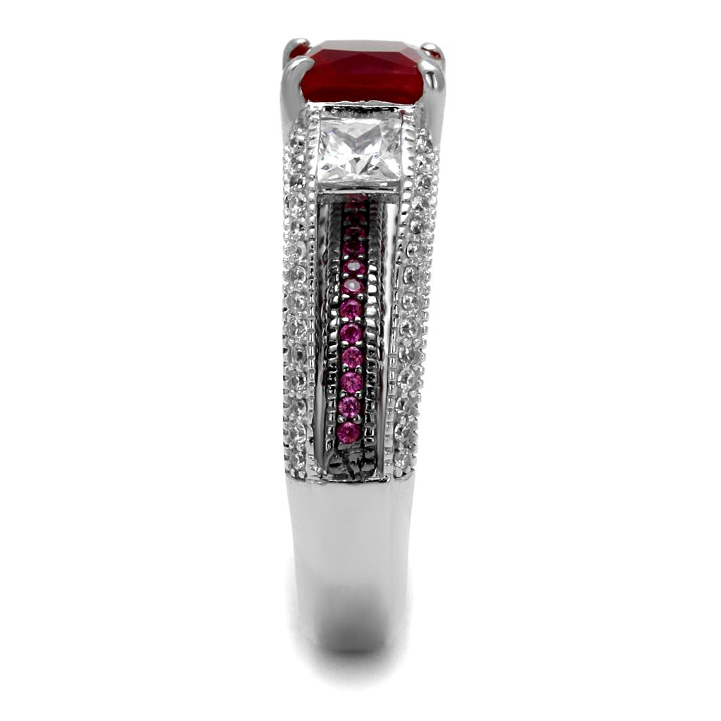 TS545 - Rhodium + Ruthenium 925 Sterling Silver Ring with AAA Grade CZ  in Ruby