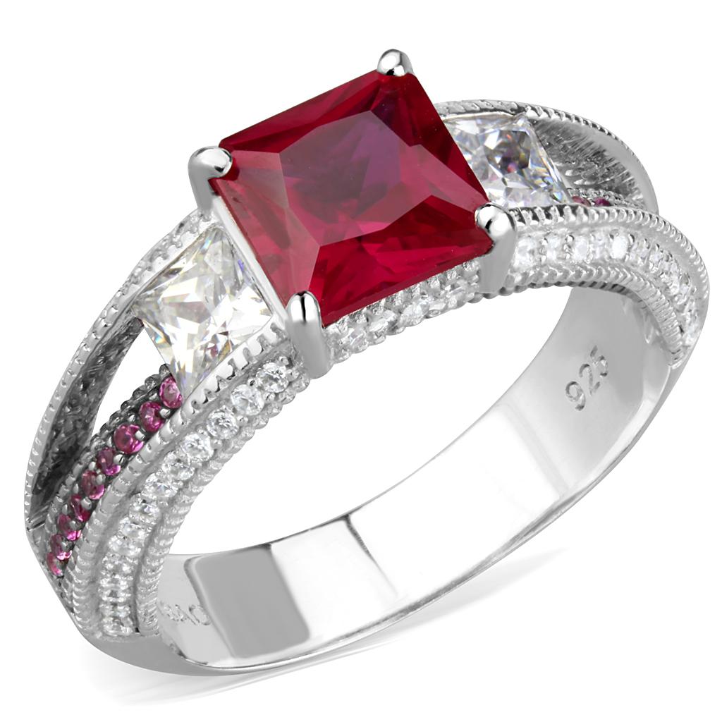 TS545 - Rhodium + Ruthenium 925 Sterling Silver Ring with AAA Grade CZ  in Ruby