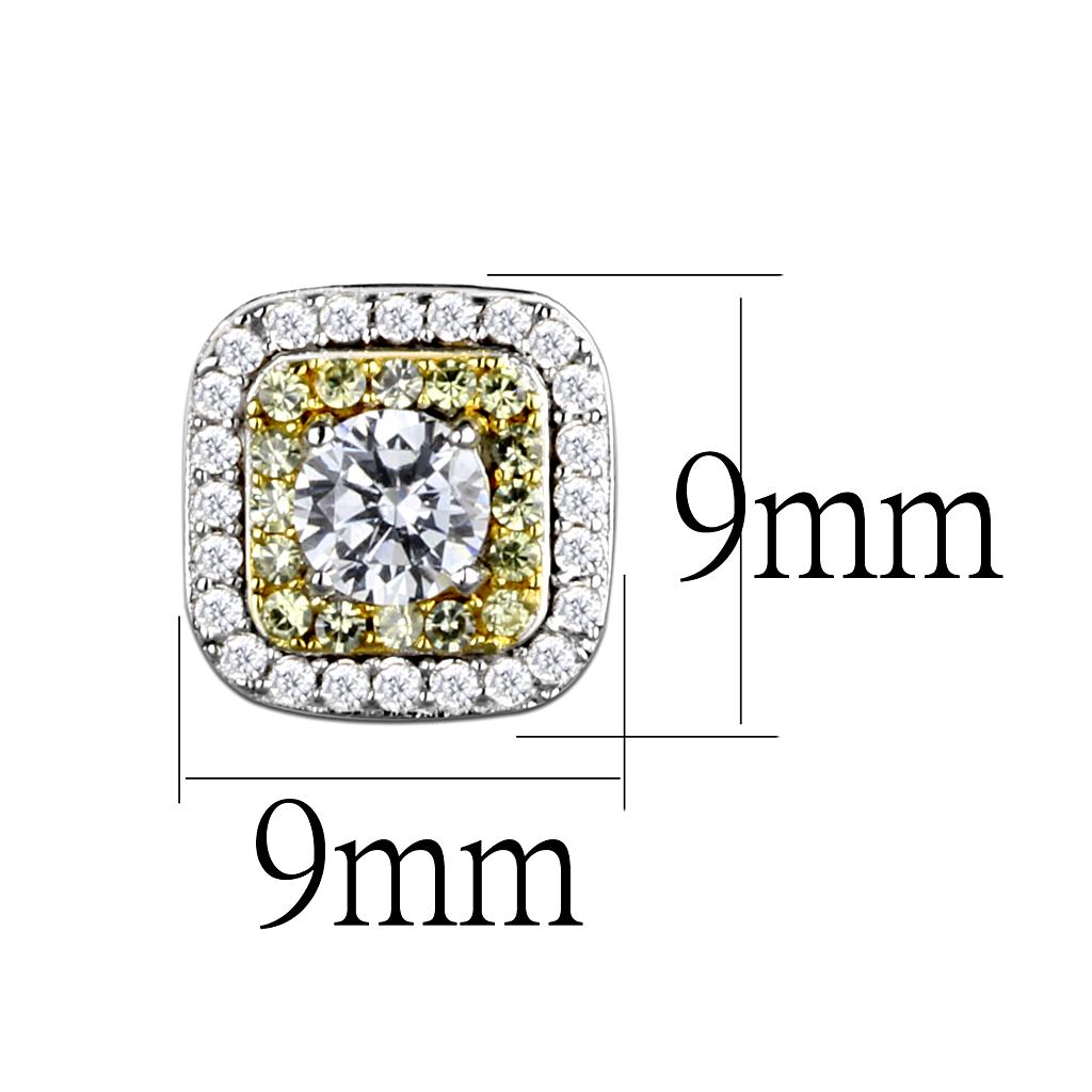 TS551 - Reverse Two-Tone 925 Sterling Silver Earrings with AAA Grade CZ  in Clear