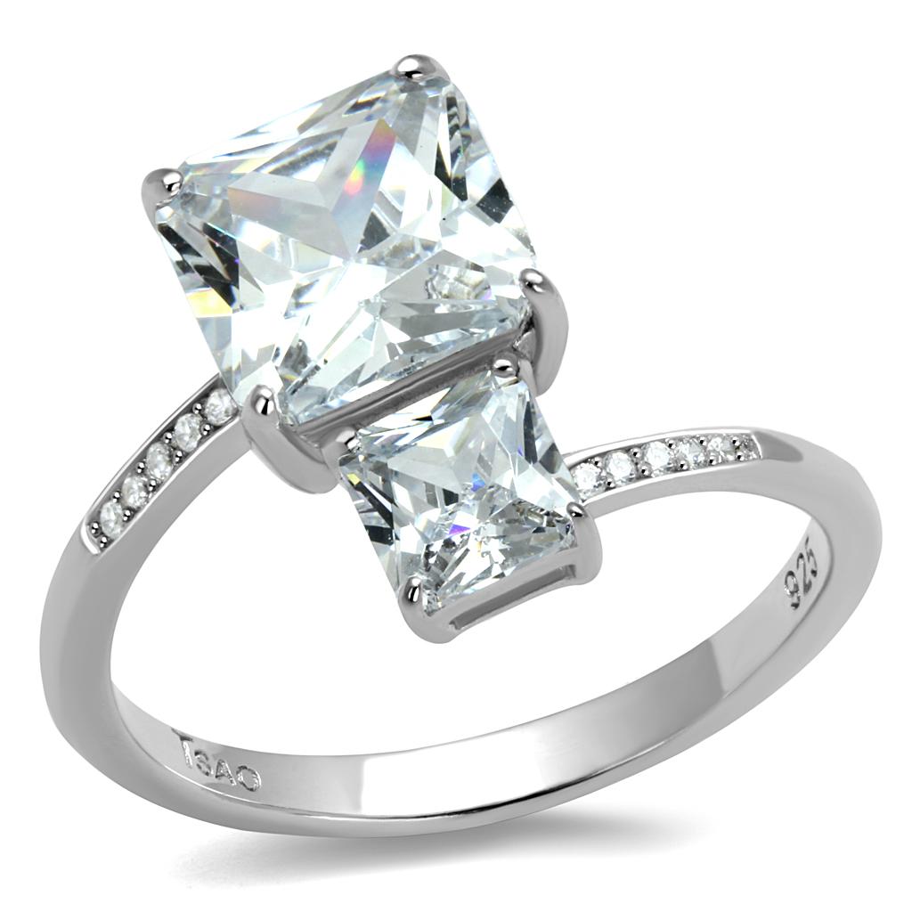 TS557 - Rhodium 925 Sterling Silver Ring with AAA Grade CZ  in Clear