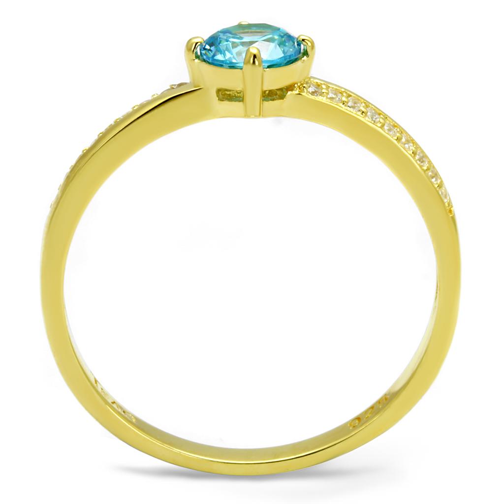 TS561 - Gold 925 Sterling Silver Ring with AAA Grade CZ  in Sea Blue