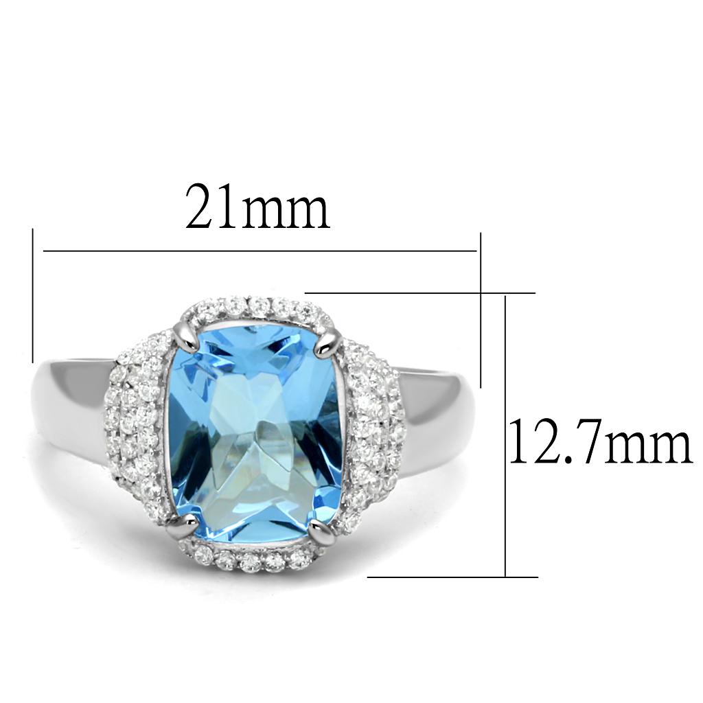 TS562 - Rhodium 925 Sterling Silver Ring with Synthetic Synthetic Glass in Light Sapphire