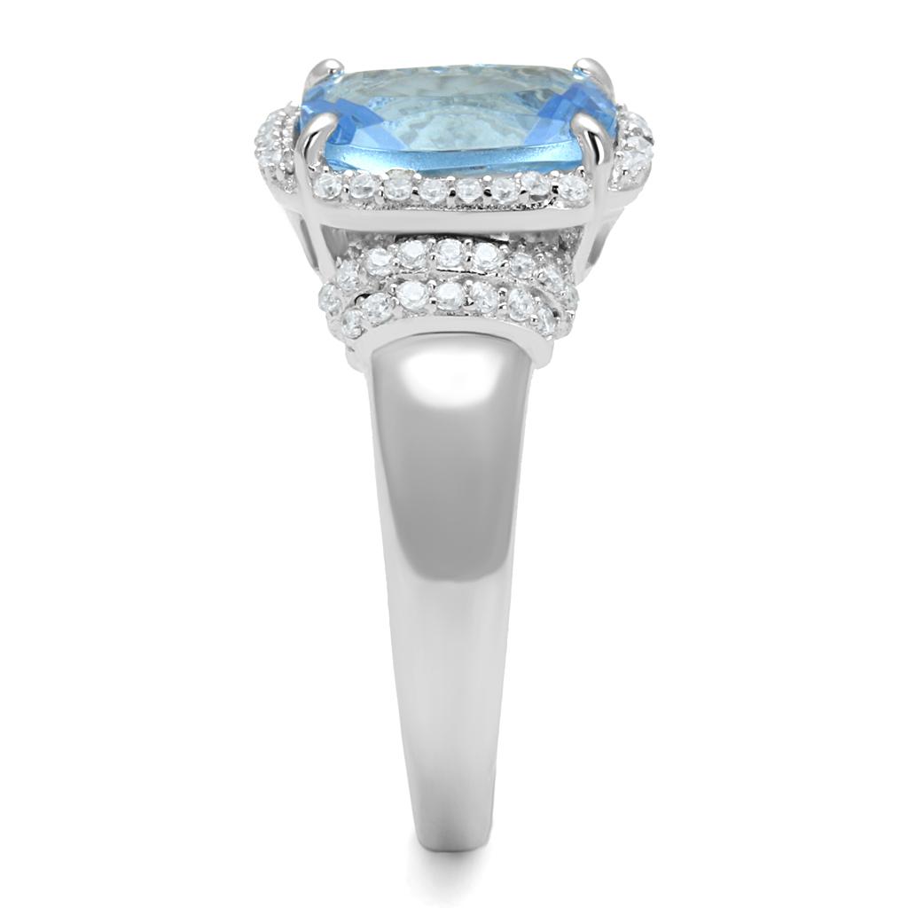 TS562 - Rhodium 925 Sterling Silver Ring with Synthetic Synthetic Glass in Light Sapphire