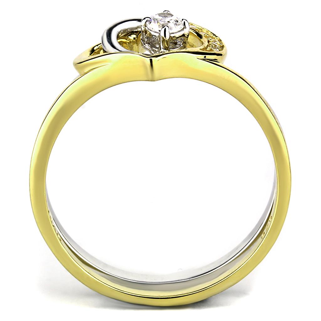 TS565 - Gold+Rhodium 925 Sterling Silver Ring with AAA Grade CZ  in Clear