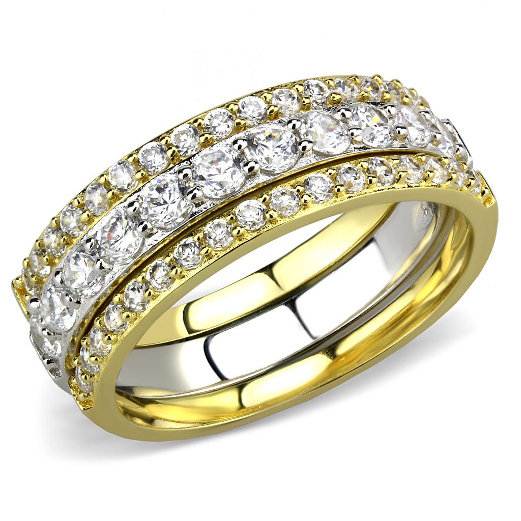 TS568 - Gold+Rhodium 925 Sterling Silver Ring with AAA Grade CZ  in Clear