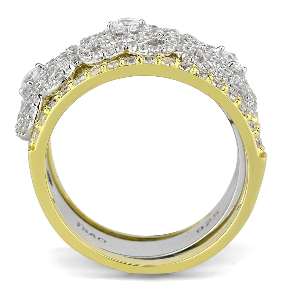 TS569 - Gold+Rhodium 925 Sterling Silver Ring with AAA Grade CZ  in Clear