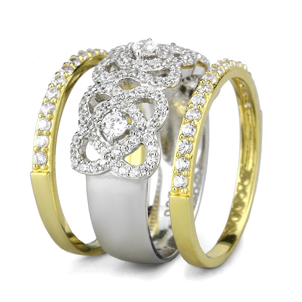 TS569 - Gold+Rhodium 925 Sterling Silver Ring with AAA Grade CZ  in Clear