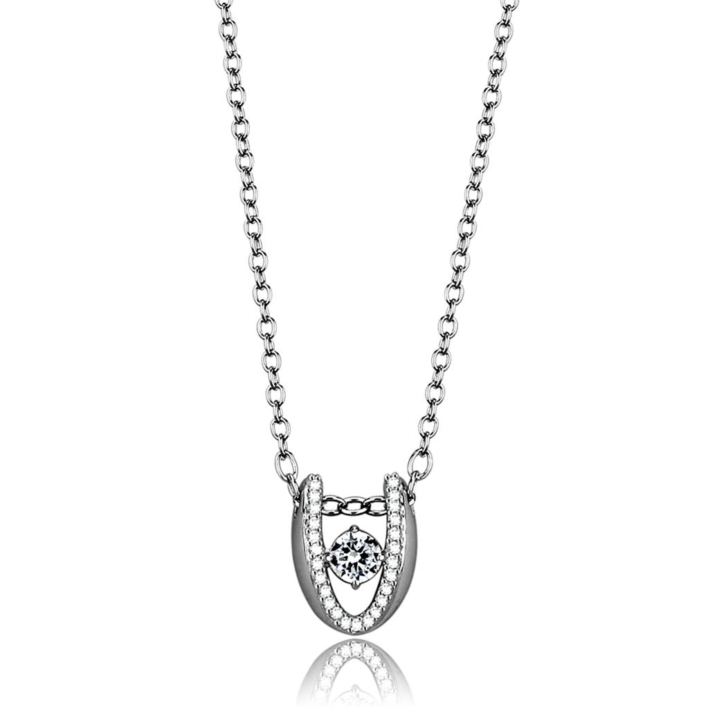 TS572 - Rhodium 925 Sterling Silver Necklace with AAA Grade CZ  in Clear