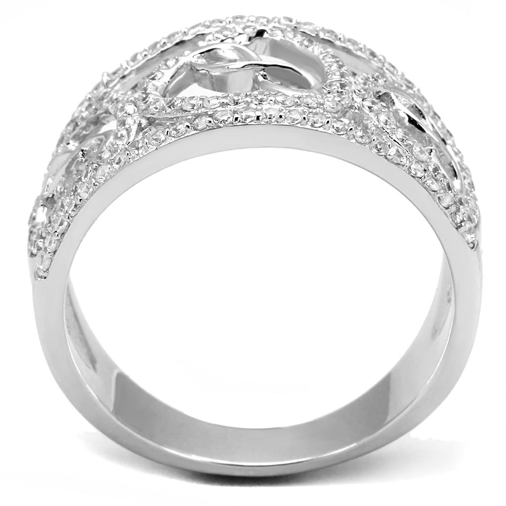 TS573 - Rhodium 925 Sterling Silver Ring with AAA Grade CZ  in Clear