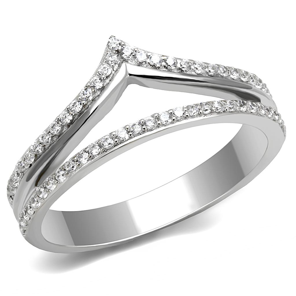 TS582 - Rhodium 925 Sterling Silver Ring with AAA Grade CZ  in Clear