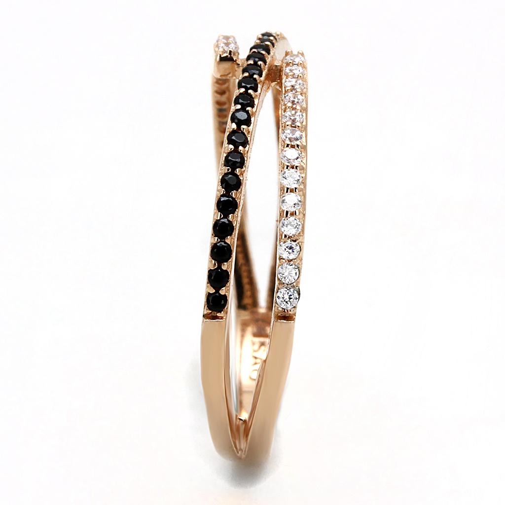 TS590 - Rose Gold 925 Sterling Silver Ring with Synthetic Spinel in Jet