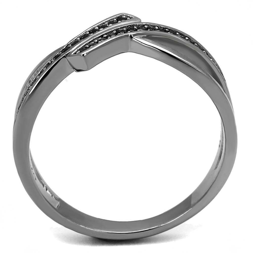 TS599 - Ruthenium 925 Sterling Silver Ring with Synthetic Spinel in Jet