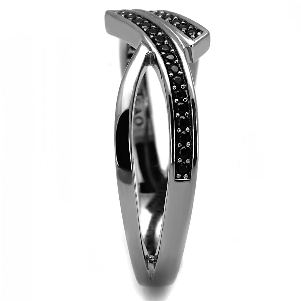 TS599 - Ruthenium 925 Sterling Silver Ring with Synthetic Spinel in Jet