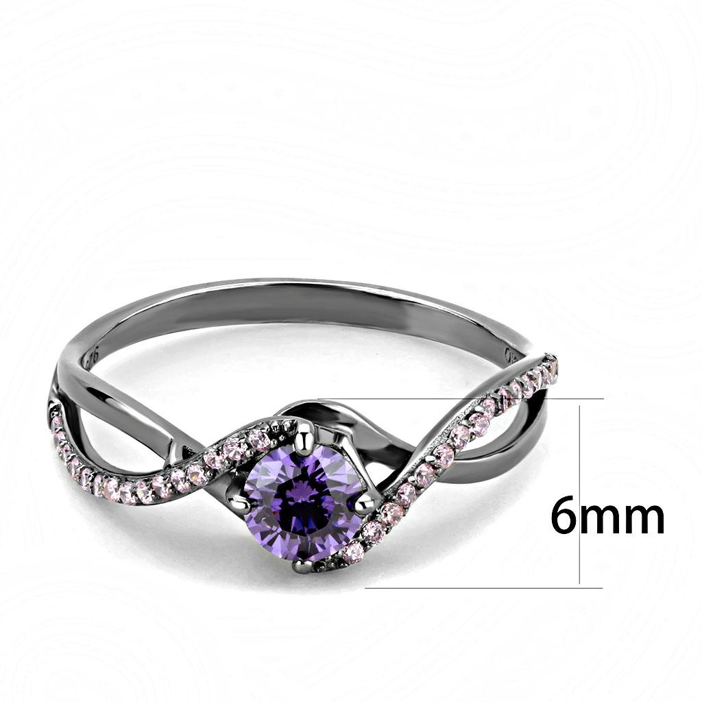 TS610 - Ruthenium 925 Sterling Silver Ring with AAA Grade CZ  in Amethyst