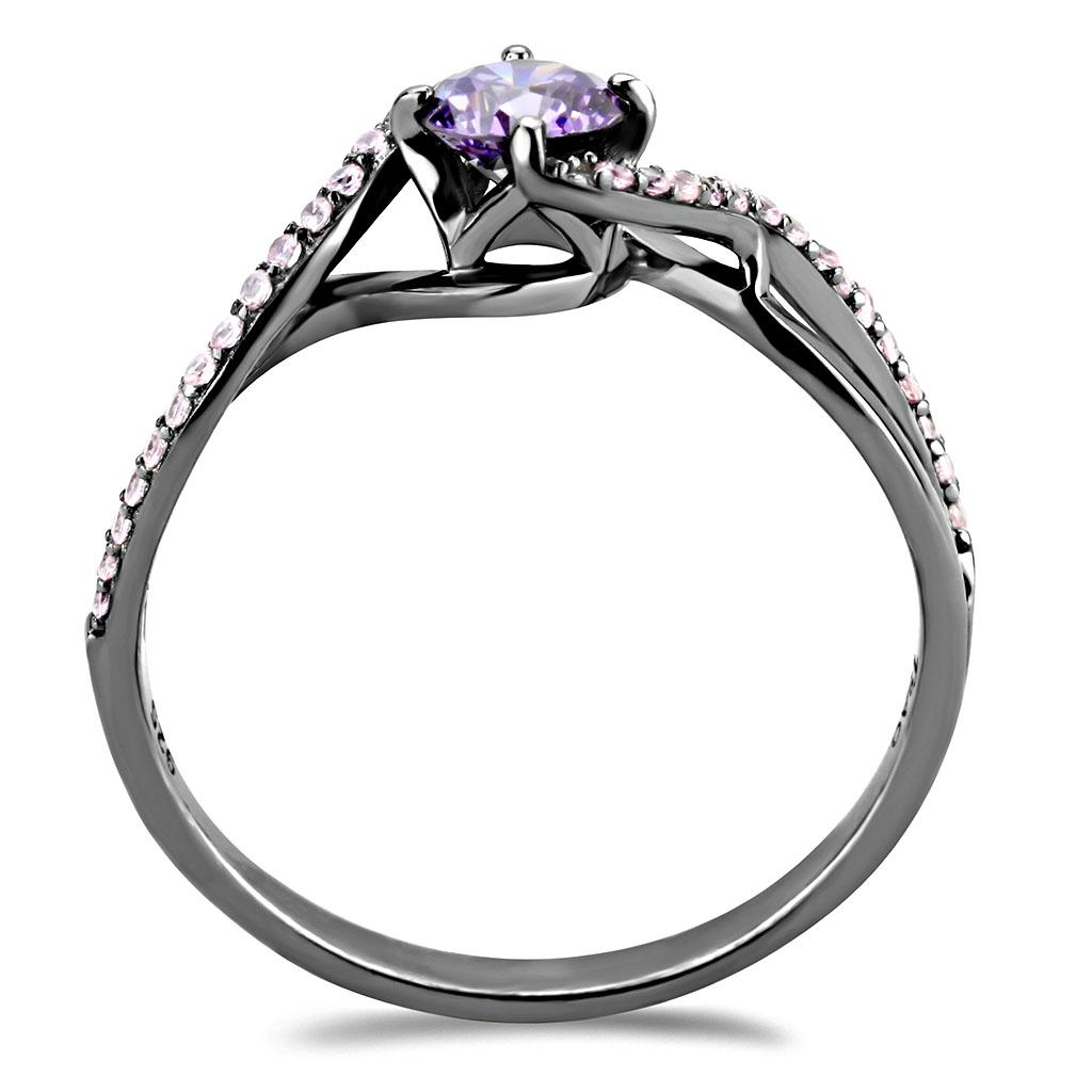 TS610 - Ruthenium 925 Sterling Silver Ring with AAA Grade CZ  in Amethyst